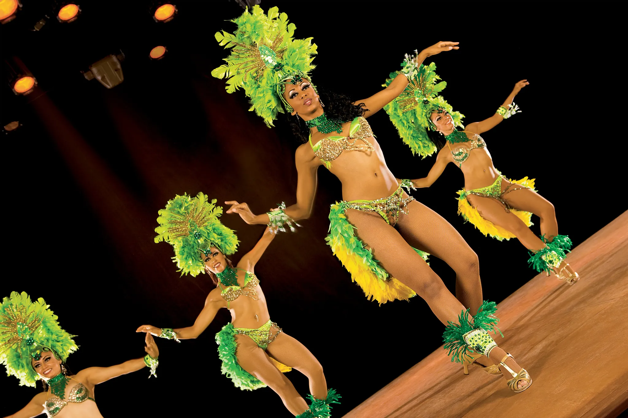 Dancers performing a vibrant Brazilian-themed show at Dreams Tulum Resort & Spa.