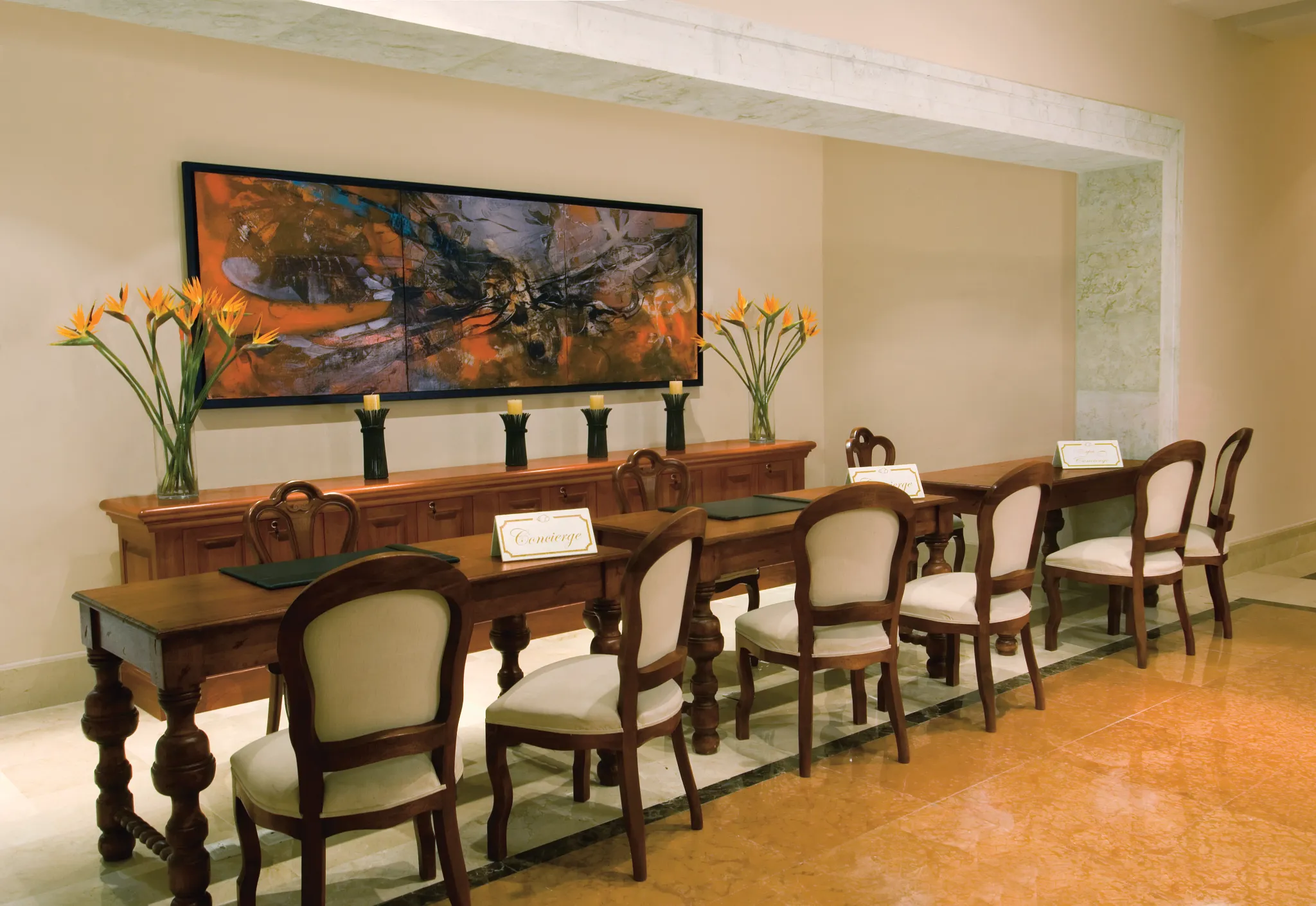 Elegant concierge service area with personalized guest assistance at Dreams Tulum Resort & Spa.