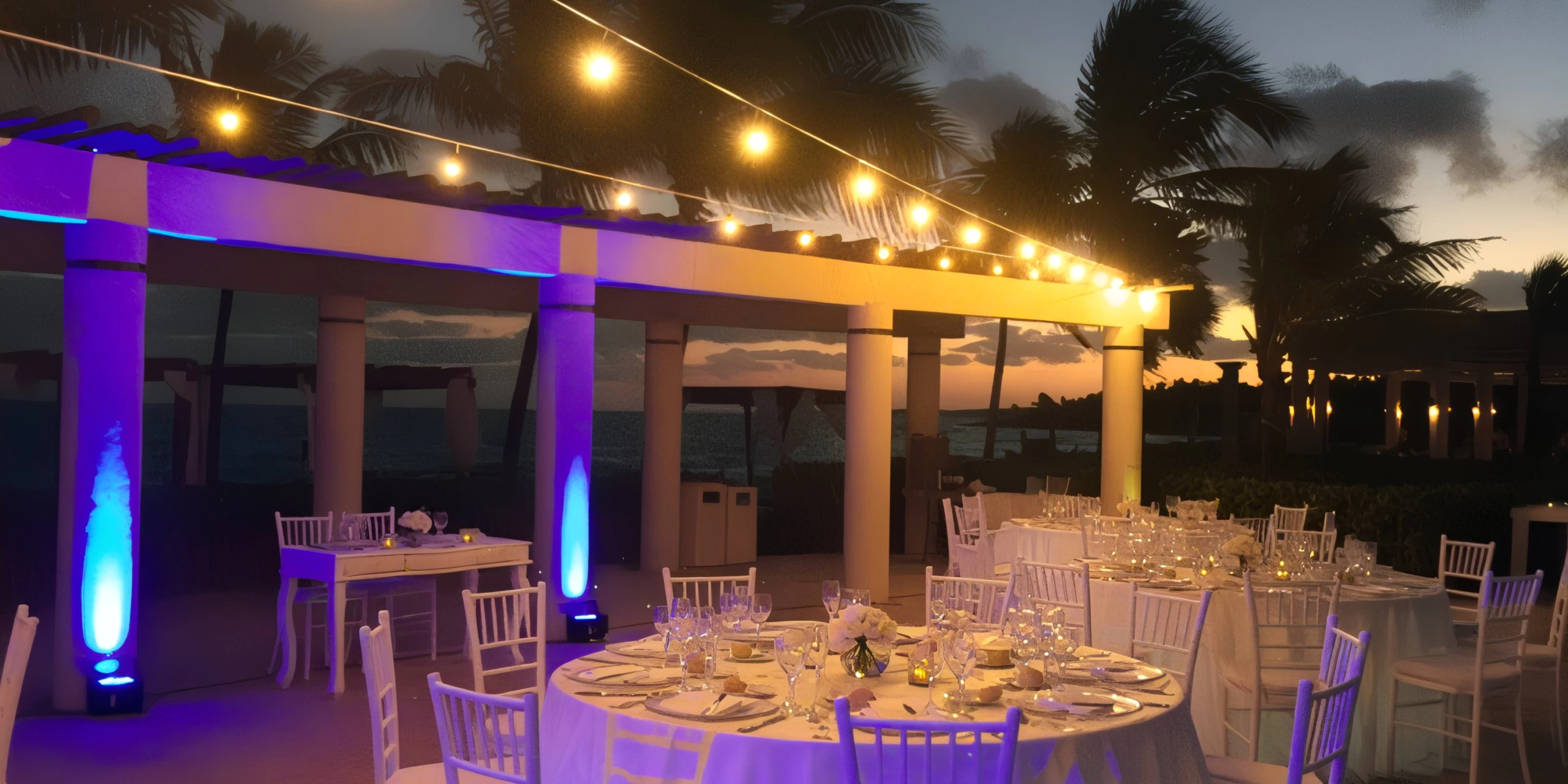 Dolphins Pool Terrace wedding reception venue overlooking the resort pool at Dreams Tulum Resort & Spa