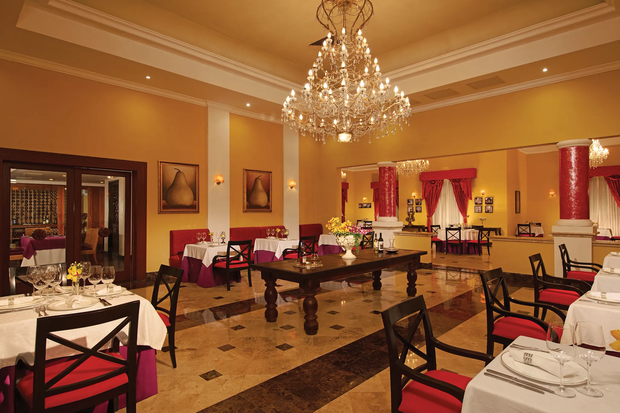 Portofino restaurant at Dreams Tulum Resort & Spa featuring elegant Italian-inspired décor, romantic ambiance, and refined dining experience.