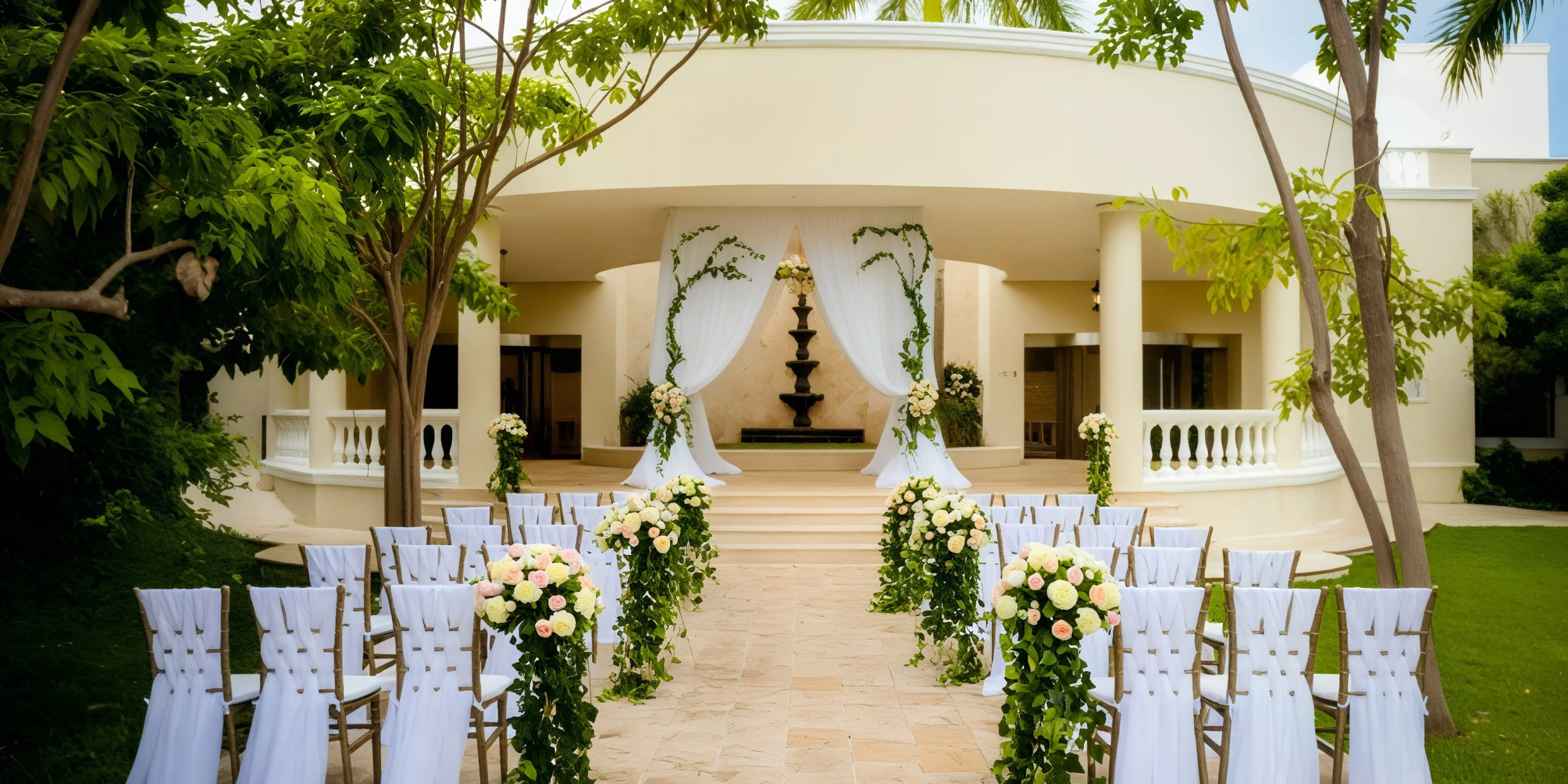 Terrace of the Convention Center wedding reception venue at Dreams Tulum Resort & Spa with tropical resort views